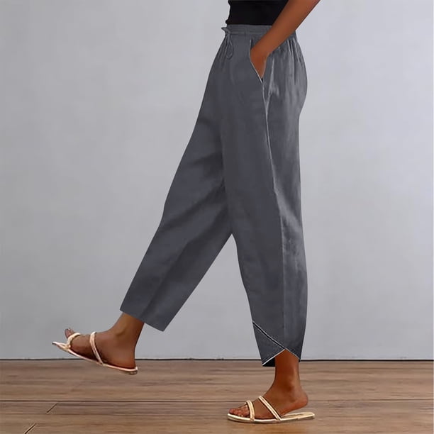 TaTaai Women Solid High Waist Breathable Cotton Linen Pants Casual Pockets Ladies Weekend Outdoor Vacation Wear Lightweight No Fading Soft Stylish Trousers Gift