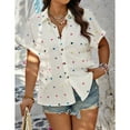 thumbnail image 3 of SOMER Plus Size Button Down Shirts for Women Blouses Short Sleeve V Neck Heart Print Shirts Casual Summer Vacation Tops Loose Fit White 2XL, 3 of 7