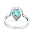 thumbnail image 4 of Pear Teardrop Art Deco Ring Paraiba Tourmaline CZ 925 Sterling Silver Size 9, 4 of 7
