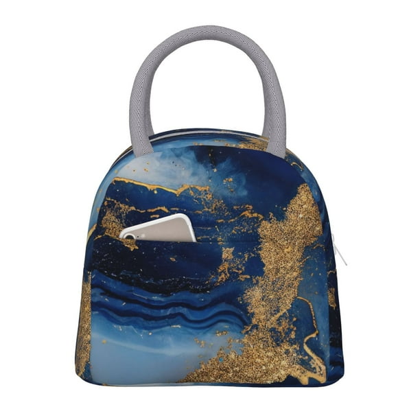 Balery Navy Blue Marble Bolsa de Almuerzo para Mujeres, Caja de Almuerzo, Bolsa de Almuerzo Pequeña Impermeable, Tote de Almuerzo Reutilizable con Gran Capacidad