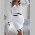 thumbnail image 4 of Women's Square Neck Slim Fit Mini Sweater Dresses Casual Puff Long Sleeve Knitted Bodycon Pullover Sweater Dresses light blue XL, 4 of 4
