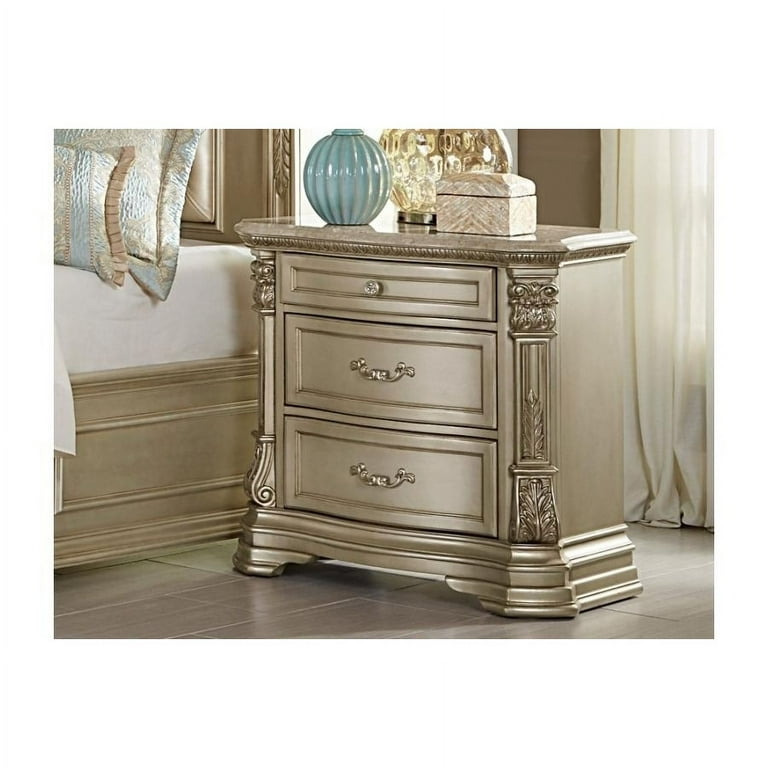 m*o様 デイ デルリガード ソノランゴールドTOP Saltoro Sherpi 3 Drawer Wooden Nightstand for Bedroom with Marble