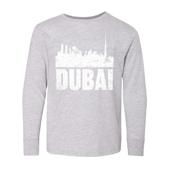 Inktastic Dubai City Skyline with Grunge Long Sleeve Youth T-Shirt