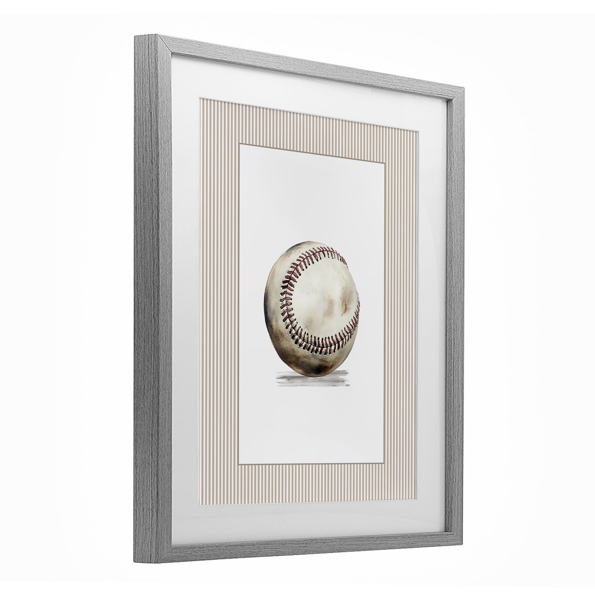 Stupell Industries Vintage Sports Baseball Gray Framed Print Under Glass, design by Christine Simpson Art