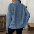 thumbnail image 6 of Women's Winter Solid Color Half Zip Lapel Collar Jacquard Print Sweatshirt, Fleece Lined Pocket Hoodless Long Sleeve Pullover Top with Loose Fit Comfortable Fabric for Casual Daily Wear Blue L, 6 of 7