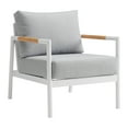 thumbnail image 5 of Crown 4 Piece White Aluminum and Teak Outdoor Seating Set with Light Gray Cushions, 5 of 5
