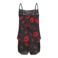 thumbnail image 5 of Pajamas for Women Valentine's Day Gift for Her Heart Print Lace Camisole Sleeveless Shorts Casual Pajama Sets Black1, 5 of 6