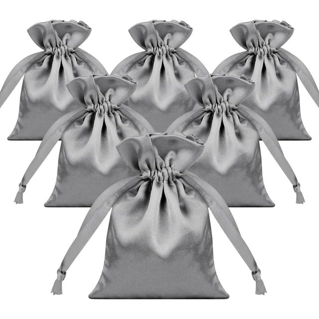 TOPTIE 50 PCS Gray Satin Gift Bags 2.8x3.6 Inches, Jewelry Bags with Drawstrings, Party Favors