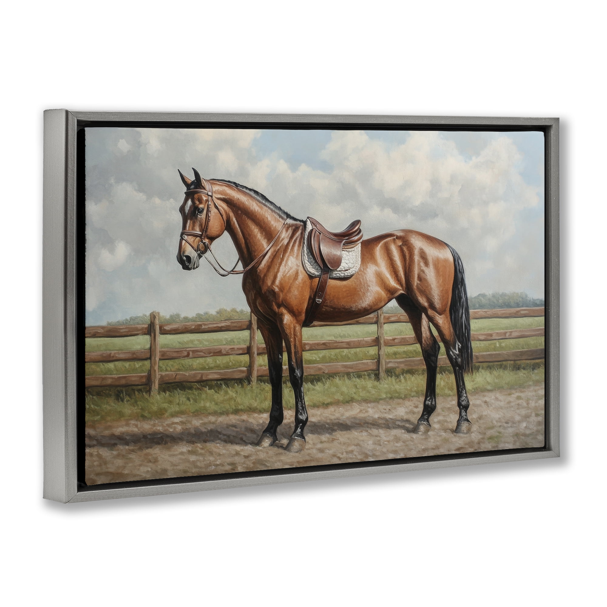 Stupell Industries Sunshine Pony on Farm Path Gray Framed Floater Canvas Wall Art, design by Petal Prints Design
