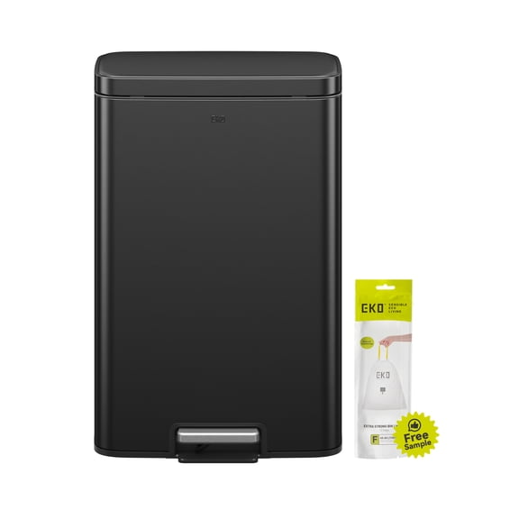 EKO Maxwell Kitchen Trash Can, 13.2 Gallon Stainless Steel Step Garbage Bin with Soft Close Lid, Matte Black