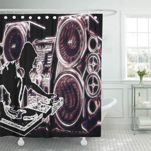 CYNLON Spinning Dj Speakers Boombox Neon Outline Black Disk Jockey