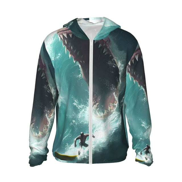 Balery Veste à Capuche Protection Solaire UPF 50+ Motif Requin de Surf Légère à Manches Longues pour Femmes Hommes avec Poche Randonnée Extérieur-3TG