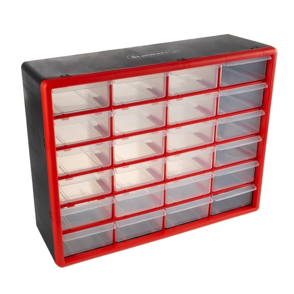 Stalwart 24 Plastic Drawers Organizer - Compartment Storage, Desktop and Wall Mount Container for Hardware, Parts, Crafts, Beads, and Tools (Red)