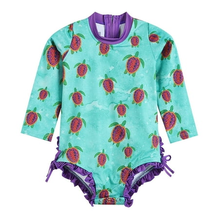 

Turquoise Turtle Long Sleeve Ruffle Swimsuit