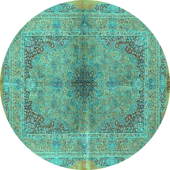 Ahgly Company Machine Washable Indoor Round Persian Turquoise Blue Traditional Area Rugs, 5' Round