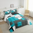 thumbnail image 4 of Geometric Square Down Comforter Twin Teal Grey Bedding Set Black Gray Turquoise Geometry Comforter Set Teen Adults Modern Abstract Lines Quilt Rustic Farmhouse Room Decor 1 Pillow Case, 4 of 6