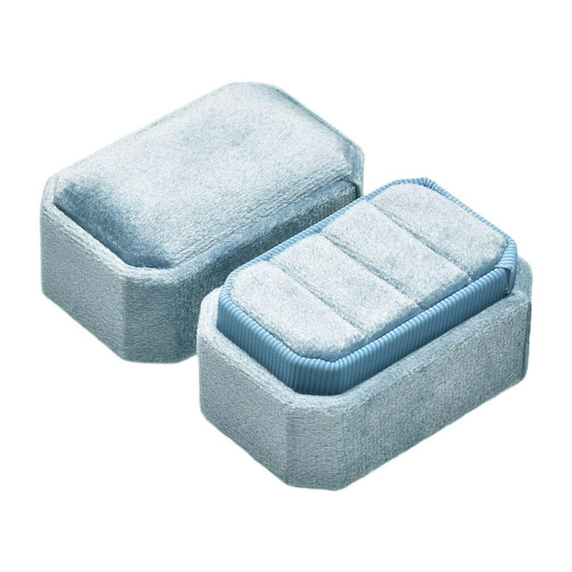 Joyero de terciopelo, caja para anillos, portátil, regalo, estuche decorativo para joyas. Azul claro