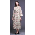 thumbnail image 4 of Bimba White Floral Leaves & Saucer Magnolia Cotton Robe Women Long Bridesmaid Getting Ready Shirt Dresses Printed Kimono Robe Cotton L, 4 of 5