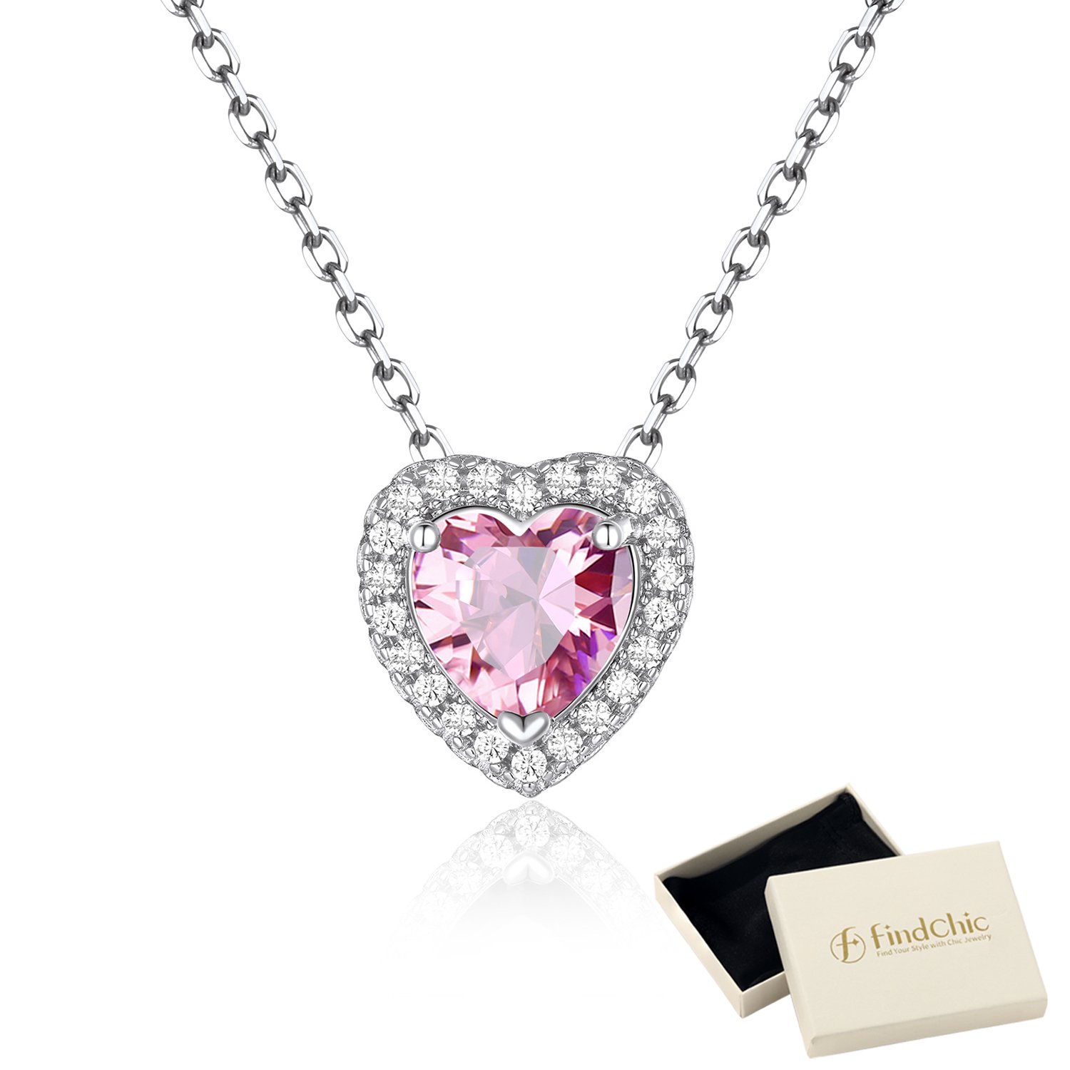 FindChic 2 Carat Created Tourmaline - October Birthstone Elegant Necklace for Women, Heart Shaped Pendant Necklace Birthday Graduation Jewelry Gifts Mom Daughter Wife Lady