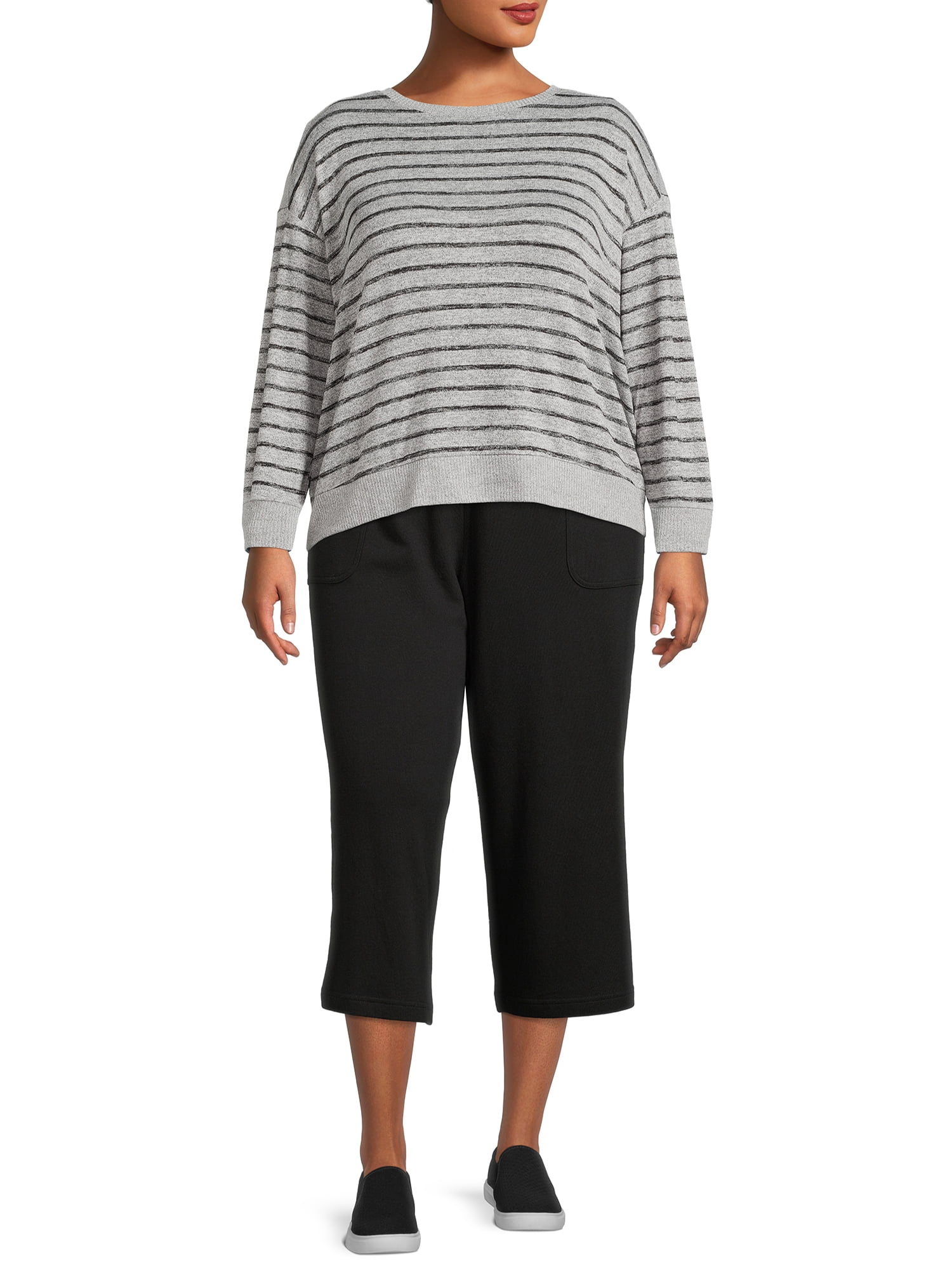 Terra & Sky Women's Plus Size Pull-On Knit Capris
