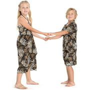 Matching Boy and Girl Siblings Hawaiian Luau Outfits in Leaves in Assorted Colors