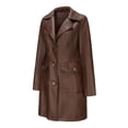thumbnail image 2 of Defitshape Women's Pu Faux Leather Coat Button Down Pockets Single Breasted Trench Coat Casual Lapel Collar Long Sleeve Fall Top Long Blazer Jacket Coffee X-Large, 2 of 5