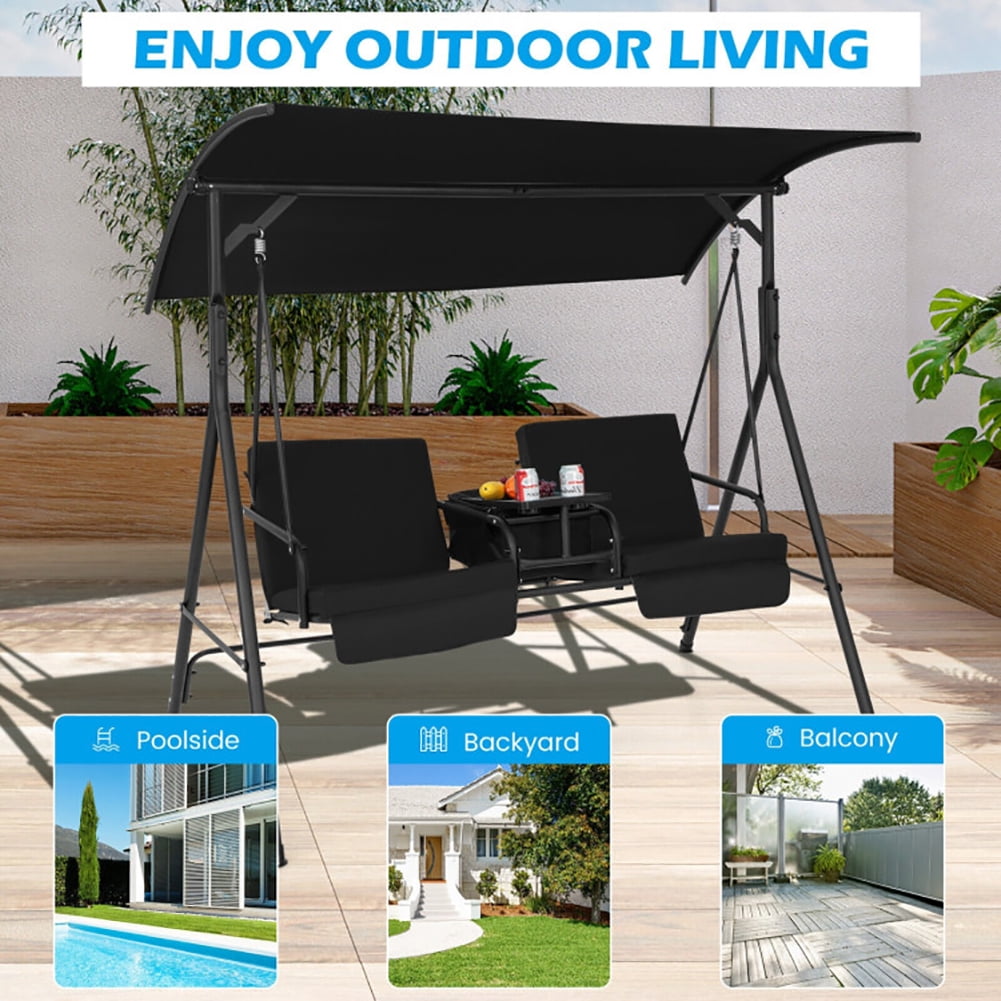 Aimee Lii Porch Swing Chair with Adjustable Canopy, Swing Chair Outdoor, Black Aimee Lii Porch Swing Chair with Adjustable Canopy, Swing Chair Outdoor, Black