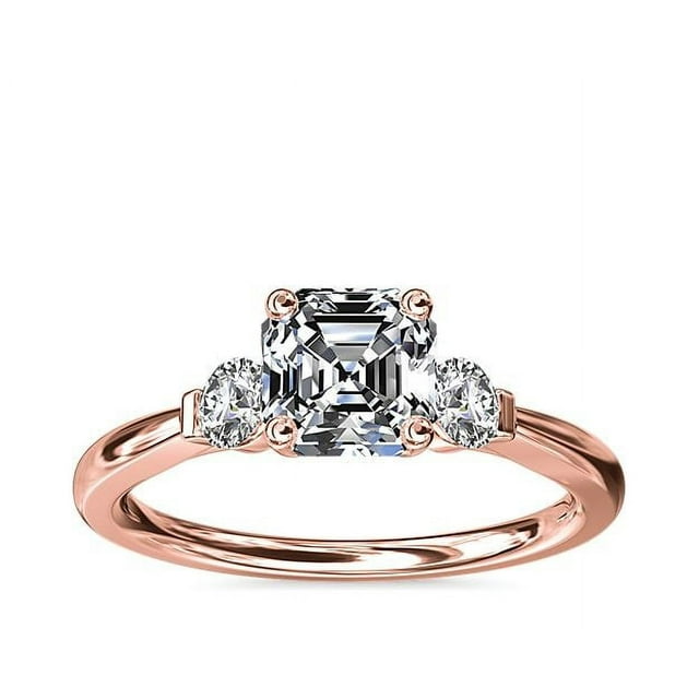 0.70 Carat Excellent Asscher Cut Natural Diamond Beautiful Three Stone Bridal Ring for Bride Solid 18K Rose Gold Size 5