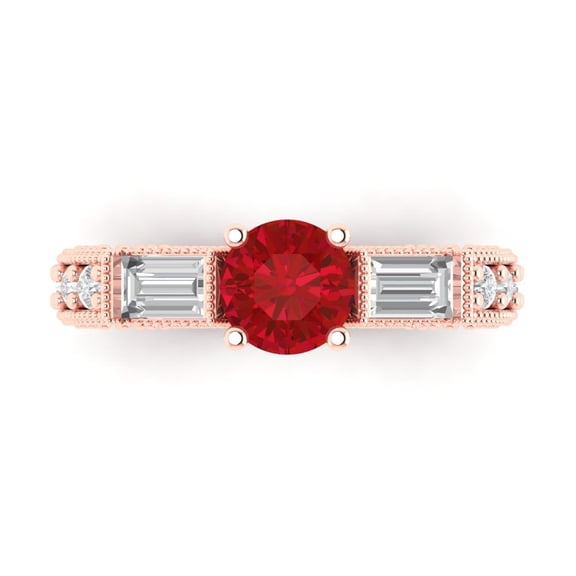 Three-Stone Engagement Ring for Women - 2.33ct Simulated Ruby in 14K Rose Gold Promise Ring
