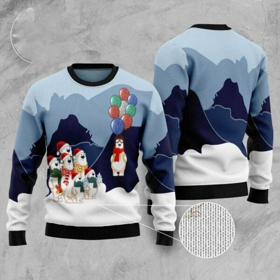 Polar Bear Balloon 3D Christmas Sweater, Christmas Sweater, 3D Sweater, Funny Xmas Sweaters