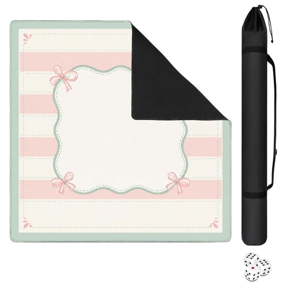 Mint Pink Ribbon Frame Mahjong Mat 31.5x31.5 Inch | Non-Slip And Noise Reduction Mah Jong Table Mat Cover with Carrying Bag For Mahjong Lovers, Poker, Board Games And Dominoes