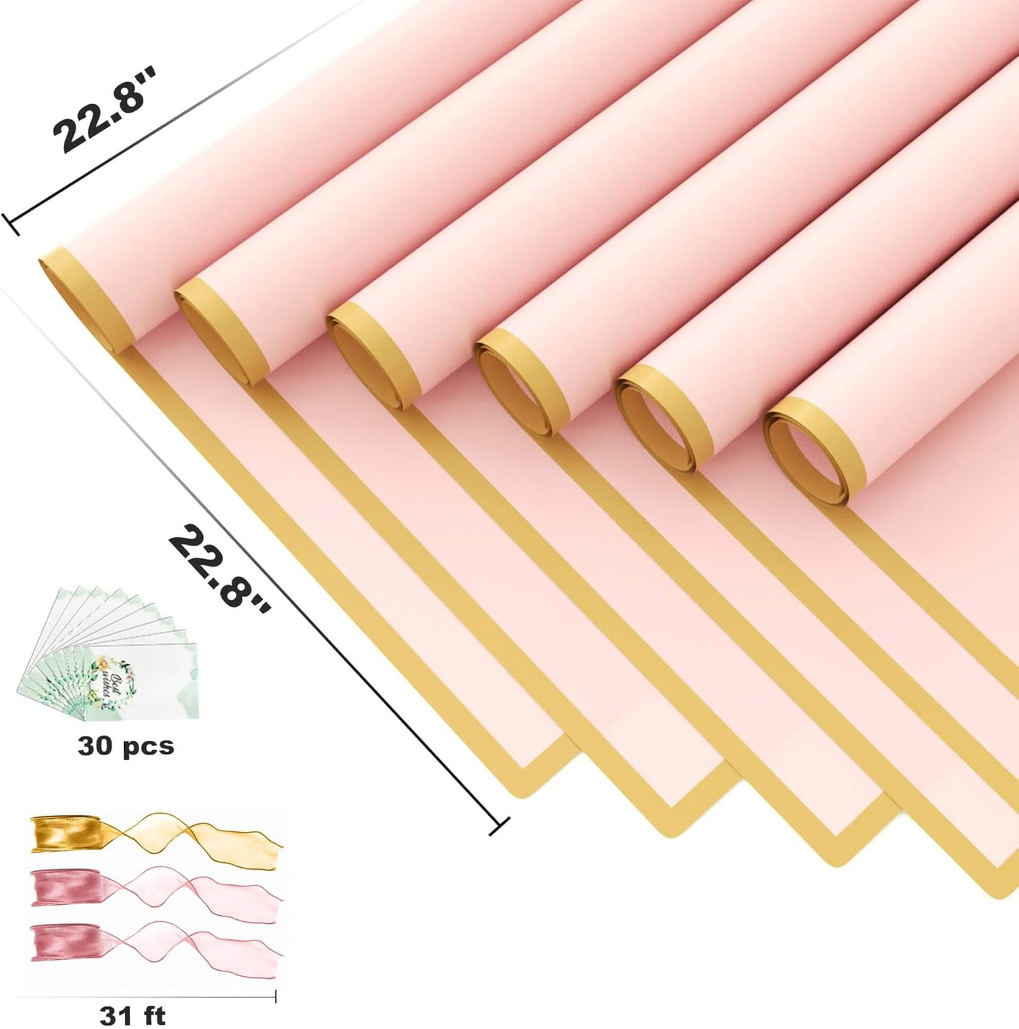 JOYIT 60 Sheets Pink Flower Wrapping Paper Bouquet - Flower