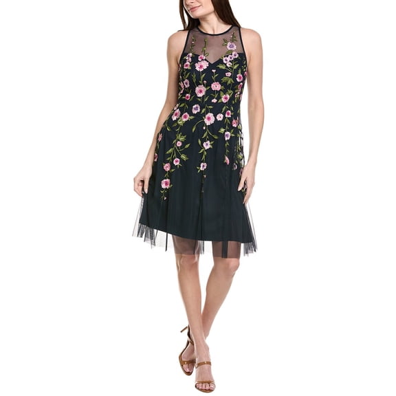 Adrianna Papell womens  Floral Illusion Midi Dress, 4, Blue