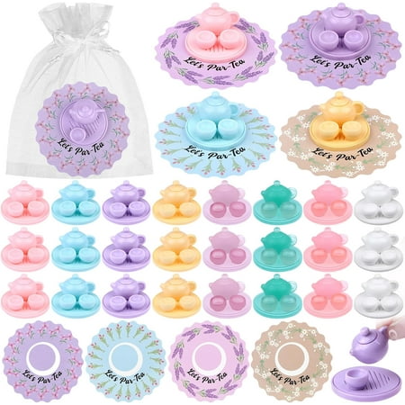 36Sets Tea Party Set for Kids Tea Party Favors Mini Teapots Teacups Set Birthday Gift Resin Figures with Cards 8 Colors Carnival Prizes Tea Themed Real Life Birthday Party Supply