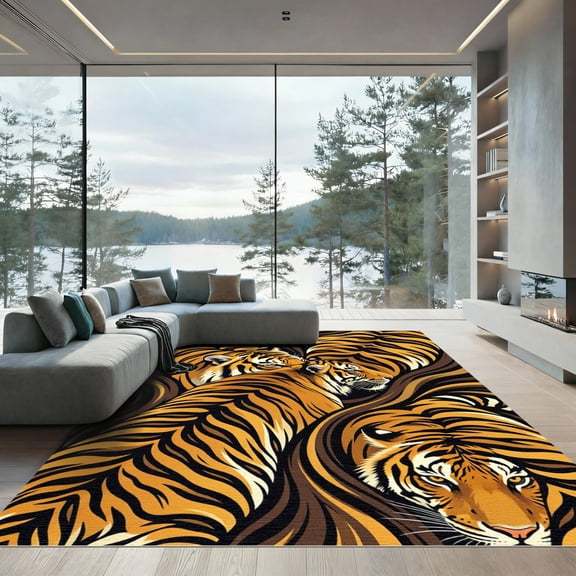 ODIKA 4'x6' Machine Washable Non-Slip Area Rug, Abstract Orange High Traffic Rug, Orange, 1129912
