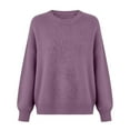 thumbnail image 4 of HNMKIU Plus Size Loose Fit Solid Color Round Neck Long Sleeve Pullover Sweater Warm Womens Cardigan Sweaters for Winter Cozy Purple,XL, 4 of 4