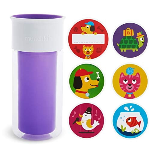 Munchkin Miracle 360 Taza para sorber, incluye pegatinas para personalizar taza, 9 onzas, púrpura
