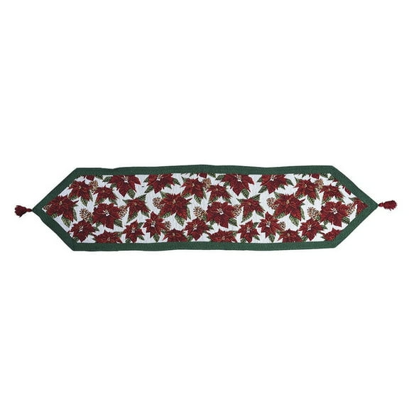 Poinsettia Christmas Woven Table Runner 13 x 54 Inches