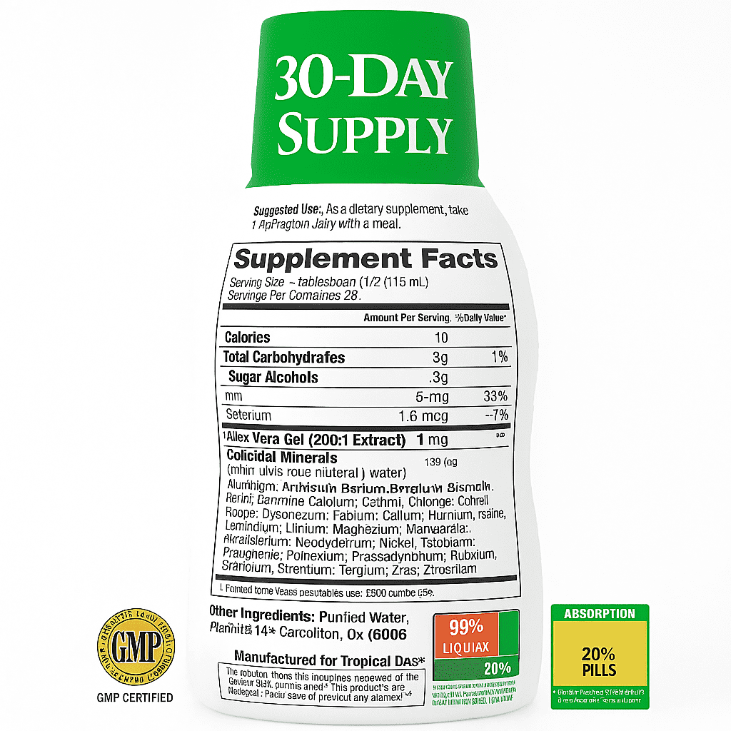 Tropical Oasis Ionized Trace Minerals Supplement, Liquid Vitamin Supplement, 74 Plant Derived Essentials and Minerals, Tropical Fruit Flavor, 16 oz, 32 Servings