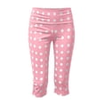 thumbnail image 7 of Women's Polka Dot Capri Leggings Fold Over High Waist Tummy Control Workout Yoga Pants Split Hem Knee Length Soft Stretch Casual Pants Pink, 7 of 7
