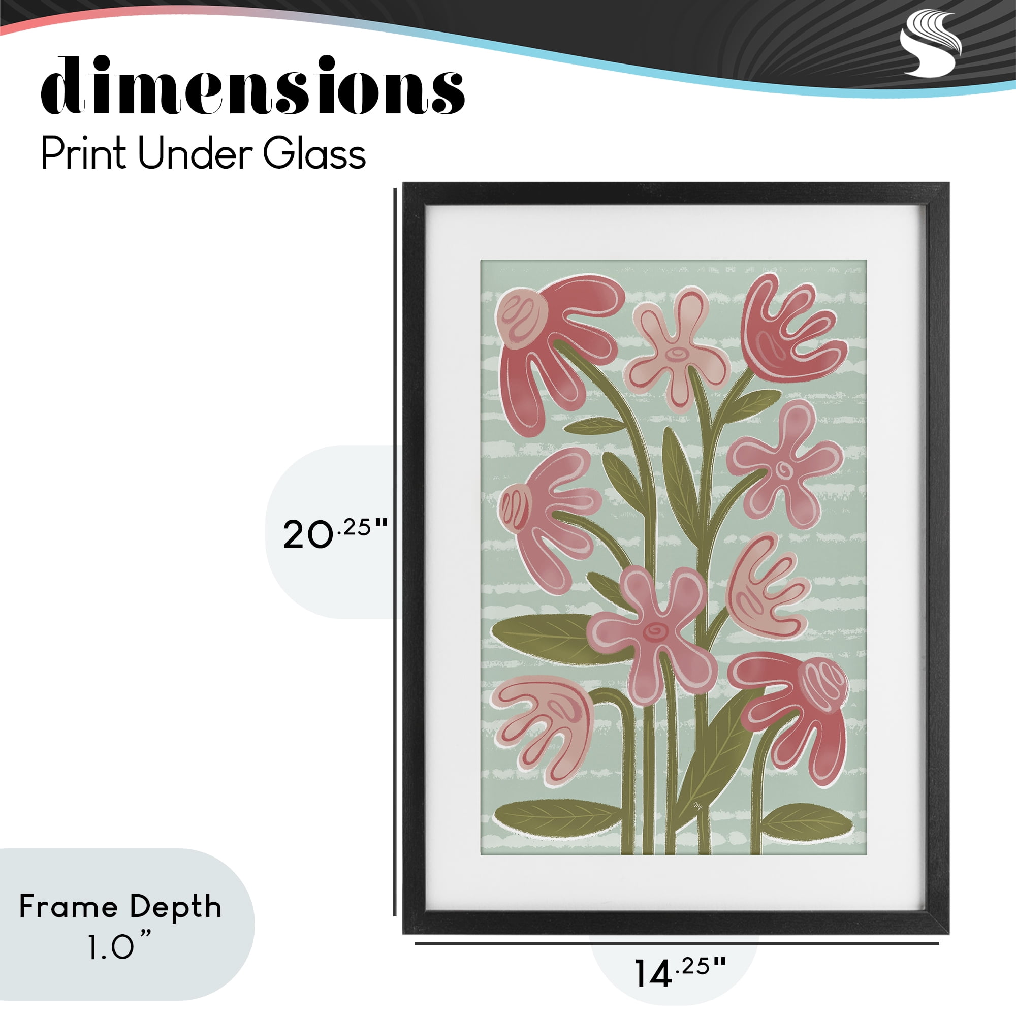 Stupell Industries Pink Whimsy Midcentury Flowers Black Framed Print Under Glass, design by Martina Pavlova