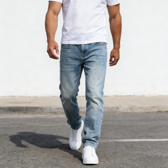 Men's 400g Heavyweight Cotton Stretch Jeans, Straight Fit Denim Pants for Casual Everyday Wear, Durable and Comfortable