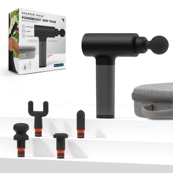 Open Box Sharper Image Powerboost Deep Tissue Percussion Massager Version 3.0, Massage Gun w/ 5 Attachments, 6 Speed Settings