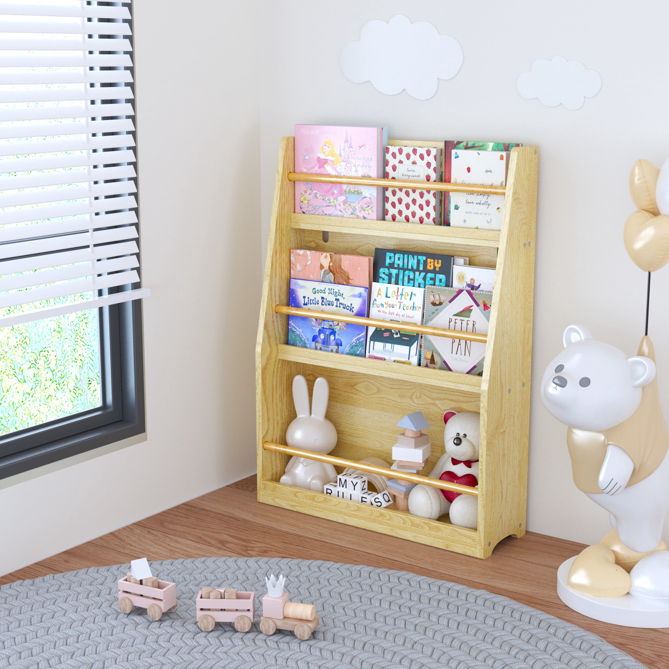Noble House Sage 3-Tier Kids Book Shelf, Front-Facing Toddler Book Rack for Bedroom, Playroom or Nursery, Natural