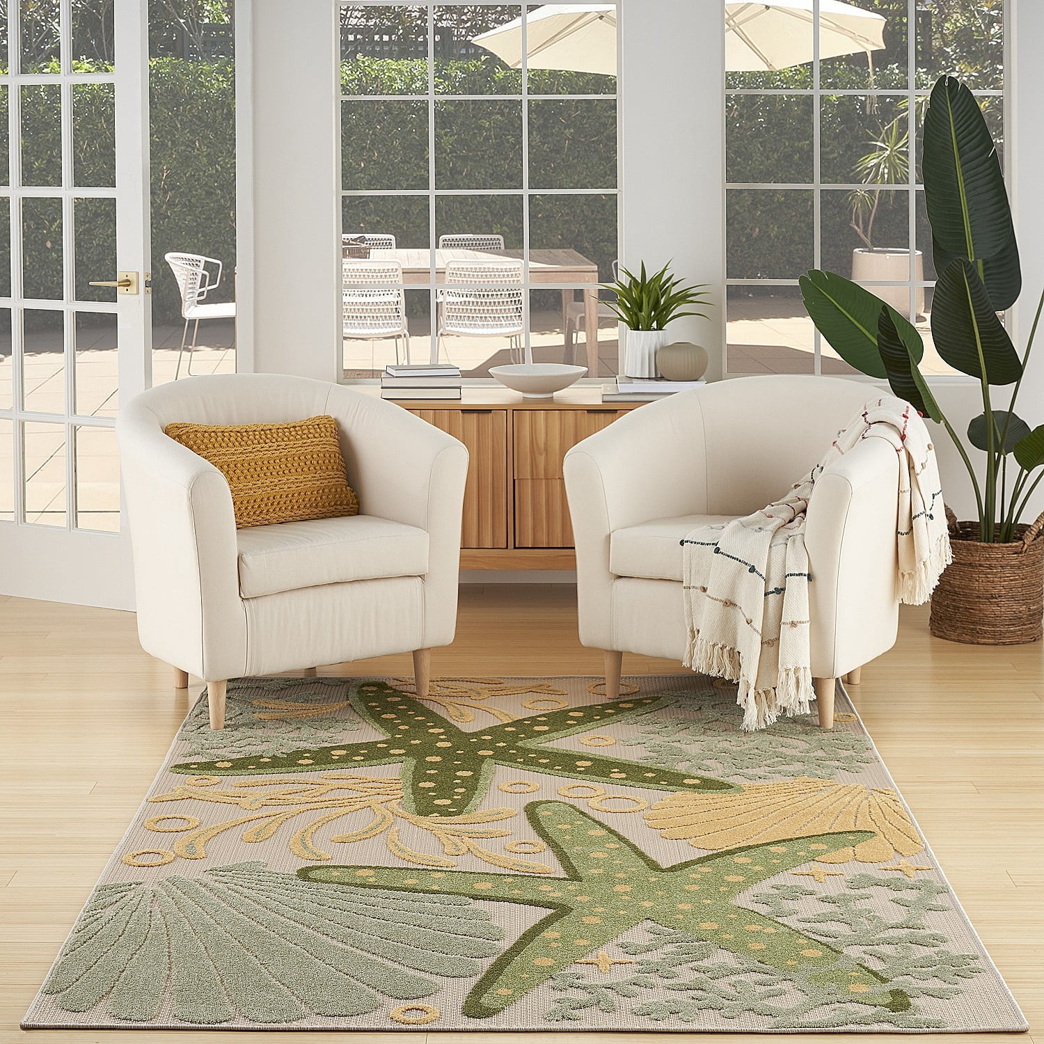 Nourison Aloha Nature Indoor/Outdoor Green Yellow 6' x 9' Area Rug (6x9)