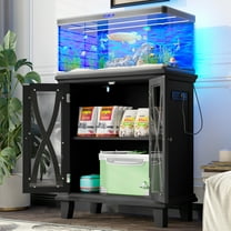 ZephyPaws 20 Gallon Fish Tank Stand with Power Outlets,Farmhouse Decorative Aquarium Stand Furniture with Adjustable Shelves,10-20 Gallon Reptile Turtle Tank Stand with Cabinet Storage (Black, 20GL)
