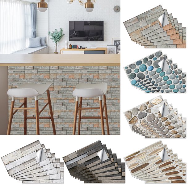 CUH Removable Wall Sticker Decor Rustic Wood Effect Tiles Sticker Self