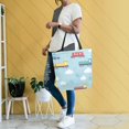 thumbnail image 4 of FORMRS Womens Canvas Tote Bag with Zipper Inner Pocket Shoulder Handbag, Blue Trains Pattern, 4 of 7