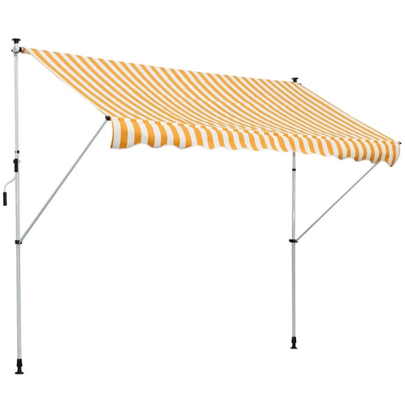 Outsunny 10x5ft Manual Retractable Awning, Patio Sun Shade Canopy Shelter with 5.6-9.2ft Support Pole, Water Resistant UV Protector, for Window, Door, Porch, Deck, Yellow