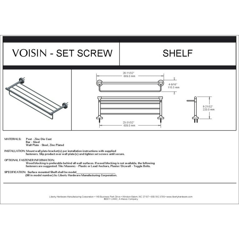 Voisin Modern 8.66 in. W Towel Shelf with Bar in Polished Chrome Voisin Modern 8.66 in. W Towel Shelf with Bar in Polished Chrome